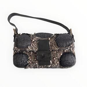 Vintage Fendi Deep Jungle Beaded Embroidery Baguette